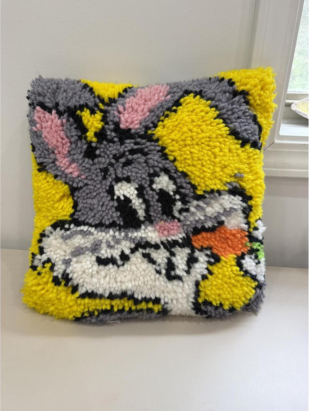 Handmade Latch Hook Bugs Bunny Pillow 12x12